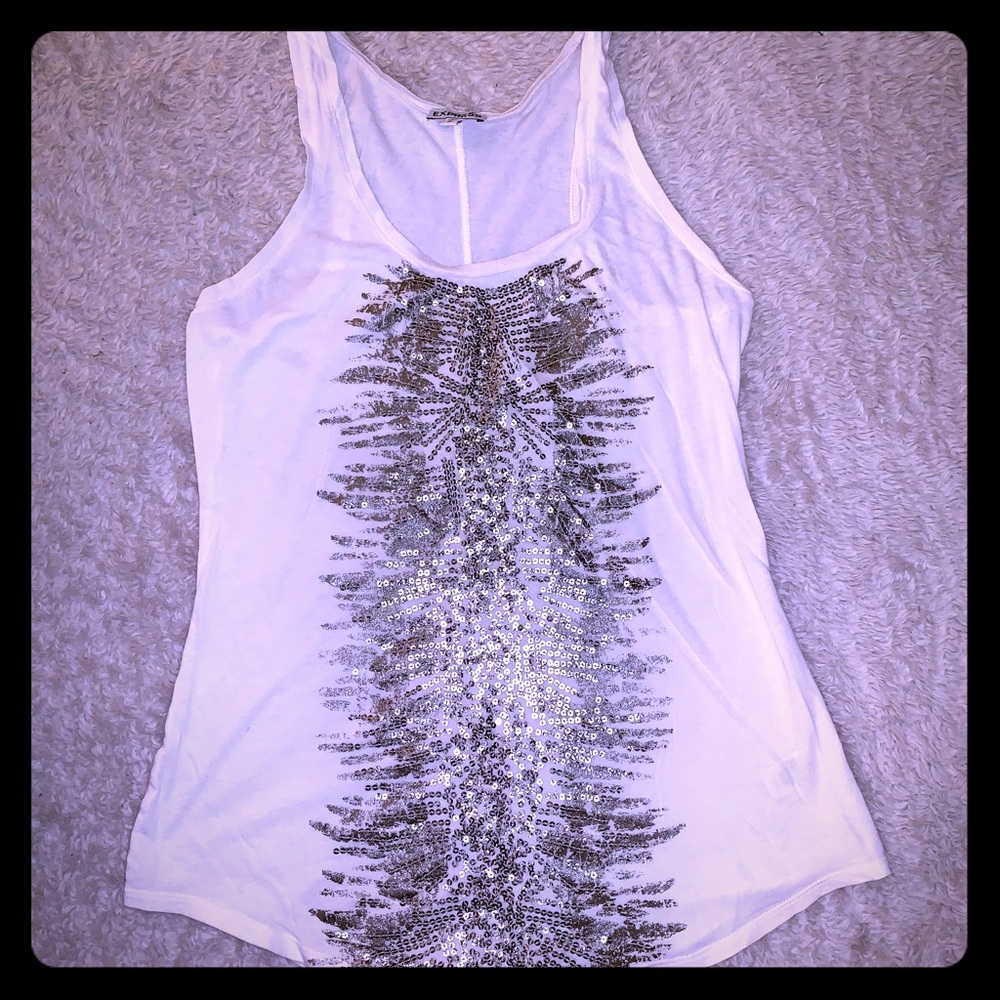 Express white tank top with sequin design